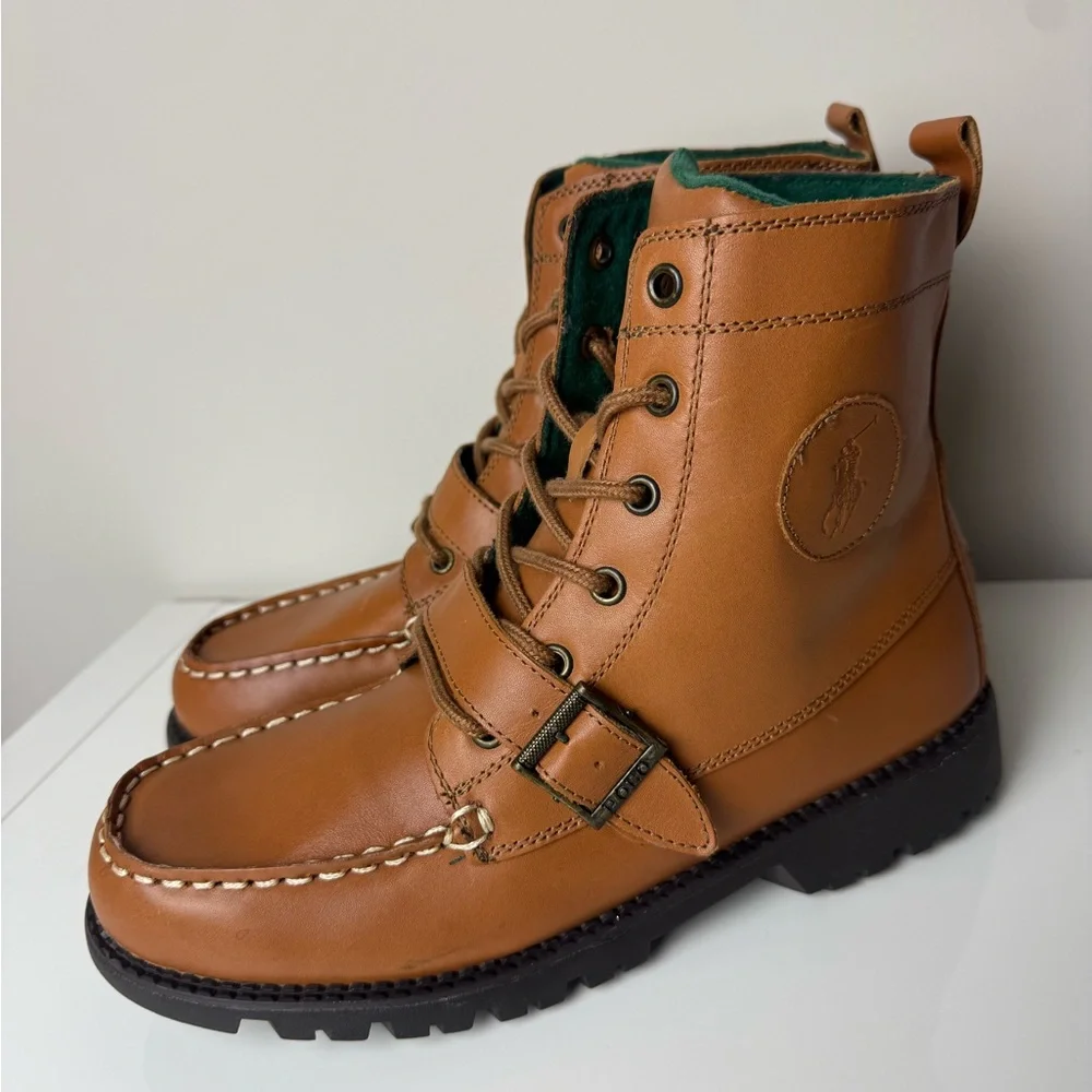 Polo Ralph Lauren Ranger Hi II Boys‎ Leather Boots Tan Burnished 6.5